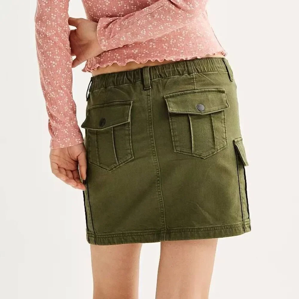 SO Juniors Cargo Utility Skirt Green